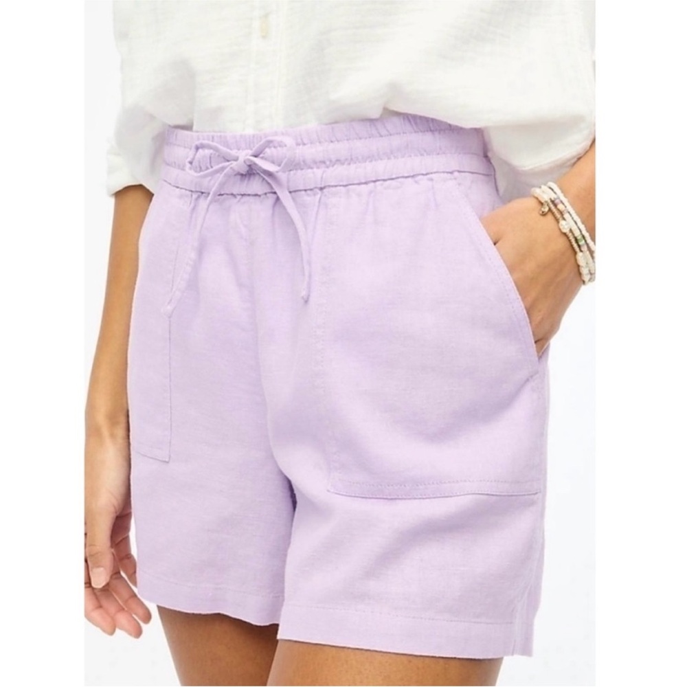 J. Crew Linen Blend Drawstring Shorts Pockets Light Purple BZ239